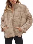 Aiopr Women's Oversized Lightweight Down Coat Long Sleeve Zip Packable Short Puffer Jackets