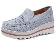 DADAWEN Women's Slip-on Moccasins Hollow Platform Wedge Walking Sneakers-Gray 5.5 US