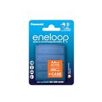 eneloop, AA/Mignon, Rechargeable Battery, Pack of 4 + Case, Capacity of 2000 mAh, Ready-to-Use Ni-MH Batteries, 2000 Recharge Cycles, Plastic Free Packaging, Standard, White