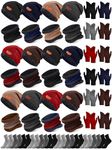 Toulite 48 Pcs Winter Beanie Caps Scarf Gloves and Socks Set, Winter Warm Fleece Lined Knitted Hat Skull Cap Neck Gaiter Gloves Sock for Women Men Homeless Care Package Supplies Bulk