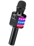 BONAOK Wireless Bluetooth Karaoke Microphone with Controllable LED Lights, Portable Handheld Karaoke Speaker Machine Birthday Home Party for Android/iPhone/PC or All Smartphone(Q78 Black)