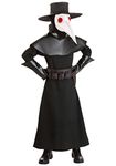 Kids Black Plague Doctor Costume, Scary Masked 16th Century Bubonic Physician Halloween Outfit Medium