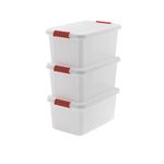 Keter Set of 3 Plastic Storage Boxes with Lids K-Latch L, Transparent, with Handles, Ideal for Clothes and Storage Suitable for Cabinets and Garages, 43 L, 59 x 39 x 28H cm