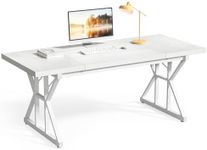 LITTLE TREE 70.8-Inch Large Executive Desk, Extra Long Computer Office Desk Workstation, Modern Simple Style Laptop Table, Sturdy Wooden Writing Workstation for Home White