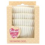 Baked with Love White Cupcake Cases, 50mm Baking Cups, Greaseproof Paper Cases for Muffins and Cupcakes, Pack of 100, 650541