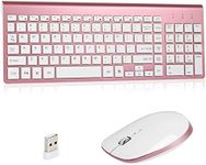 Kang RUI Wireless Keyboard and Mouse Combo, Full Size 2.4G USB Keyboard Ergonomic Cordless Wireless for PC Laptop Tablet Computer Windows - Rose Gold