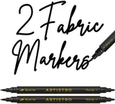 ARTISTRO 2 Black Fabric Markers - Dual-Tip Fabric Markers Permanent for Clothes - No Bleed Fabric Pens for T-Shirts, Bags, Textile, Canvas, and more (Brush Tip and Fine Tip)