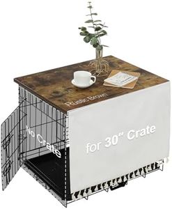 VIE DE AMAN Wood Dog Crate Topper for 48 42 36 24 Inch Cages, Table With Tassel Curtain, Rustic Style Kennel, Brown (Crate Not Included)
