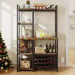 YITAHOME 5-Tier Wine Rack Table with Power Outlets, Bakers Rack with Wine Storage, Freestanding Floor Liquor Cabinet with Glass Holders, Multi-Function Wine Bar Cabinet for Kitchen, Dining Room