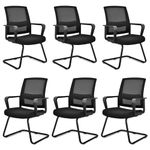 Tangkula Office Guest Chairs, Reception Chairs Conference Room Chairs with Adjustable Lumbar Support & Sled Base, Modern Mid Back Mesh Desk Chair no Wheels (6)