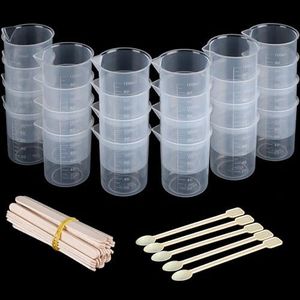 Belle Vous Vaso Medidor de Resina Epoxi - 24x Tazas Medidoras de Cocina 100 ml para Resina Epoxi Manualidades - Con 30x palitos madera y 5x cucharas - Para bricolaje manualidades