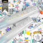 Silver Confetti Poppers 6 Pack | Confetti Cannon Party Poppers Confetti Shooter for Events Birthday Celebration | Bulk Streamer Blaster Cannon Star Launcher | Large Prank Package Gun Tube Stick