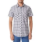 JMBONHEUR Men's Western Cowboy Pearl Snap Buttons Plaid Short Sleeve 2 Pockets with Pen Holder Lightweight Casual Shirt (Black White #21, XL)