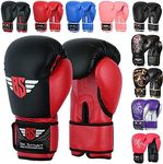 Be Smart Kids Boxing Gloves 4oz 6oz Training Gloves for Children Sparring Boxing Gloves Junior Training Mitts Punch PU Leather MMA Youth (Black/Red, 4 Oz)