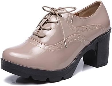 DADAWEN Women's Classic T-Strap Platform Mid-Heel Square Toe Oxfords Dress Shoes Apricot US Size 8