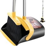 Upgraded Broom and Dustpan Set, Upright Broom and Dustpan Combo with 51" Long Handle, Dustpan Teeth with self-Cleaning Function, Indoor and Outdoor Sweeping, Perfect for Home Office (Yellow & Black)