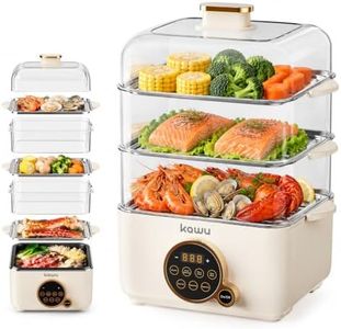 Kawu 16 Quart Food Steamer for Cooking, 4-Tier Electric Vegetable Steamer Hot Pot with Stainless Steel Tray, 1100W Fast Heating, 12H Timer, Keep Warm, Digital Steam Cooker for Grains, Meat & Sea Food