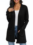 Qixing Women's Cardigan with Pocketes Long Sleeve Casual Lightweight Open Front Cardigan Black-Medium