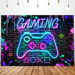 Glawry Streaming Backdrop 7Wx5H Feet Video Games Brick Wall Banner Neon Graffiti Gamepad Gaming Gamer Boys Men Teens Game Night Party Decorations Birthday Photography Background Photo Booth Studio