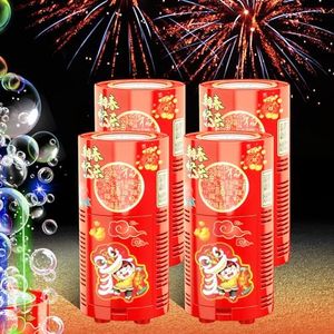 Fireworks Bubble Machine (4PCS,13 Holes) with Dazzling RGB LED Light, Automatic Sparkler Blower Toy, Portable Bubble Maker for Kid Party Wedding Christmas Chinese New Year, Birthday Balloon Decoration