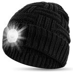 HEGGCOOE Unisex LED Beanie Hat with Light, Gifts for Men Women Rechargeable 5LED Headlamp Hat Warm Winter Knitted Lighted Cap Black