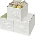 GRANNY SAYS Closet Organizer Bins with Label Holder, Fabric Storage Baskets, Foldable Storage Bins for Living Room, Decorative Storage Containers Organizing, Pearl White, 3-Pack