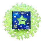 Glow in The Dark Star Stickers, CAYUDEN 201pcs Super Bright Green Glowing Ceiling Stars and Moon Stickers Luminous Large Plastic 3D Wall Stickers Room Decal Stars Stickers for Baby Nursery Bedroom