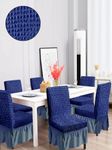 Cortina Dining Chair Slipcovers with Skirt|Pack of 6|Protection Chair Covers|Removable, Washable|Universal Fit Super Soft Stretchy Polyester Spandex|Living Room, Kitchen, Party|Stripped|Navy Blue