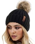 FURTALK Womens Winter Knitted Beanie Hat with Faux Fur Pom Warm Knit Skull Cap Beanie for Women Black