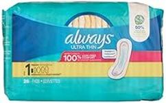 Always, Ultra Thin Pads For Women, Size 1, Regular Absorbency Without Wings, 26 Count