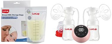 LuvLap Adore Double Electric Breast Pump, with 2 Phase Pumping, Soft Silicone Cushion, Rechargeable Battery, Usable as Single Breast Pump & Baby Breast Milk Storage Bags (Pack of 50), Transparent