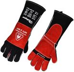 SAFEYEAR 932°F/500°C, Leather Forge Welding Gloves, Kevlar Stitching,Extrme Heat &Fire Resistant Work Gloves for Welding,Fireplace,Stove,Oven,Grill,BBQ,Gardening,Woodburning,16in/40cm,Black-Red
