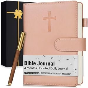Leather Christian Bible Journal for Men, Prayer Journal for Scripture Study & Daily Devotional, Undated Church Notes Notebook, Jesus Religious Faith Gifts for Pastor, Graduation, Baptism, Pink