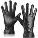 Scopck Leather Gloves for Women, Wool Fleece Lined Winter Warm Touchscreen texting Driving Genuine Sheepskin Gloves, Black, Small