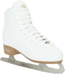 Riedell Horizon Junior Kids Ice Skates for Girls and Boys - Supportive Uppers with Plush Padded Lining, Smooth Stainless Steel Blades, and PVC Soles - White - 13 JR