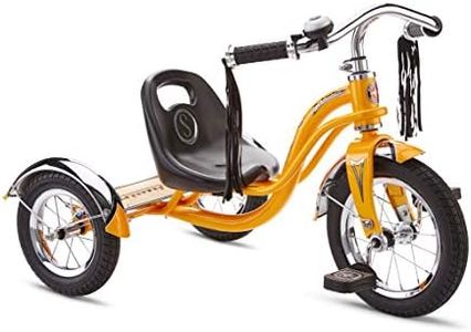 Schwinn Roadster Bike for Toddler, Kids Classic Tricycle, Low Positioned Steel Trike Frame with Bell and Handlebar Tassels, Rear Deck Made of Genuine Wood, for Boys and Girls Ages 2-4 Year Old, Orange