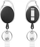 suokoun 2 Packs Heave Duty Retractable Badge Holder with Carabiner Belt Clip and Key Ring, Badge Reel Clip for ID Card Name Keychain(Black, 26.5 Inch Pull Cord)
