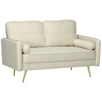 HOMCOM 56" Loveseat Sofa for Bedroom with Back Cushions and Pillows, Modern Love Seats Furniture, Upholstered 2 Seater Couch with Solid Wood Frame and Steel Legs, Beige