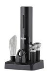 Haier 5-in-1 Electric Wine Bottle Opener Kit - Battery-Powered - Includes Tulip Wine Aerator Pourer - Foil Cutter - 2 Wine Vacuum Bottle Stoppers - Storage Base - Bottle Opener - Premium Quality