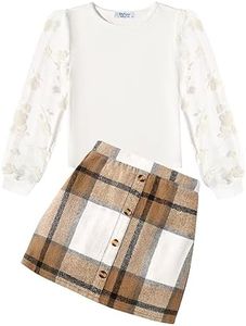 Arshiner Little Girls Skirts Outfits Puff Sleeve White Crewneck Tops and Button Corduroy Short Skirts Sets Trendy Kids Fall Clothing Set