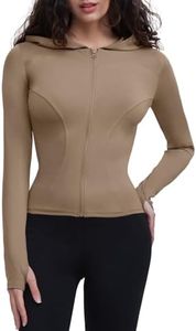 Locachy Women's Lightweight Stretchy Workout Full Zip Running Track Jacket with Thumb Holes, Style 03 Coffee, Small