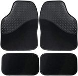 UKB4C Black Car Mats Carpet & Rubber Finish All-Weather Universal Car Mat Set of 4 for Cars, Vans, SUVs