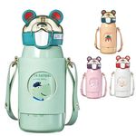 FunBlast Kids Water Bottle, Stainless Steel Water Bottle for Kids, SS316 Hot and Cold Water Bottle 530 ML, Cute Water Bottle with Straw, Leather Cover and Strap - 530 ML (Random Color)