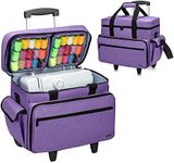 Teamoy Sewing Machine Case with Detachable Wheels, Rolling Sewing Machine Tote with Wheels and Bottom Wooden Pad, Compatible with Singer, Brother and Most Majority Machines and Accessories, Purple