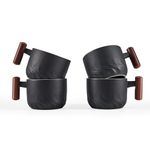 CLASGLAZ 2.5oz Ceramic Espresso Cups with Wooden Handle, Small Coffee Cups Double Shot Espresso Cups Set of 4