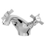 Park Lane® Worcester Bathroom Basin Sink Mixer Tap Traditional Mono Round Twin Crosshead Handle Faucet for Sinks, Chrome