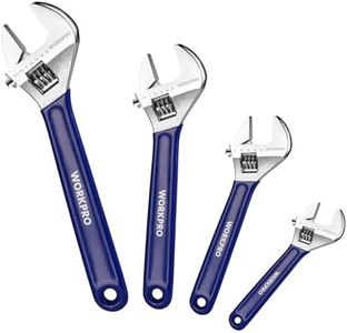 WORKPRO Adjustable Wrench Set, 6-inch, 8-inch, 10-inch, 12-inch Wide Jaw Wrenches with SAE and Metric Scales, Rubber Grip, Heat-Treated Steel for Home Repairs, Plumbing, and Garage Work