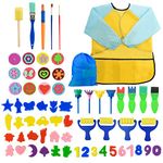 Surplex 65 pcs Sponge Paint Brushes Kits Kids Painting Set for Kids Early DIY Learning Children Doodle, Include Waterproof Apron, Foam Brushes, Pattern Brushes Set