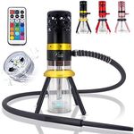 Moonwalker by CLOXZY | Luxury Premium Acrylic and Metal Hookah with Hose Tongs Multicolor LED Light | Portable and Perfect Fit for Indoor and Outdoor smoking (Included Carry bag) (Black/Gold)