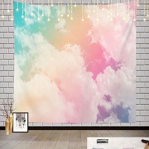 Batmerry Sun Cloud Pastel Tapestry, Blue Yellow White Pink Rainbow Colorful Nature Hippie Trippy Tapestry Wall Art Meditation Decor for Bedroom Living Room Dorm, 59.1 x 59.1 Inches